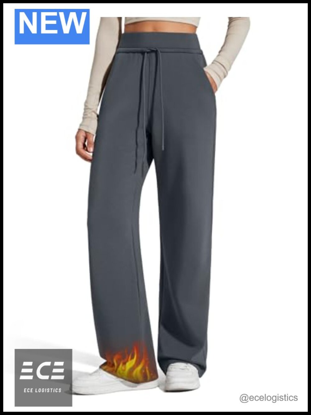 Fleece Lined Wide Leg Sweatpants Women Drawstring Thermal Lounge Pants Pockets